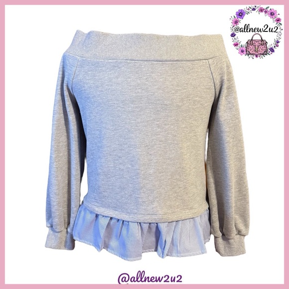 New After Market Off Shoulder Sweatshirt Peplum Ruffle Hem Small Host Pick - Picture 6 of 17